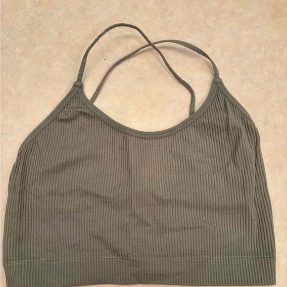 Green Ribbed Crop Top - Picture 1 of 3